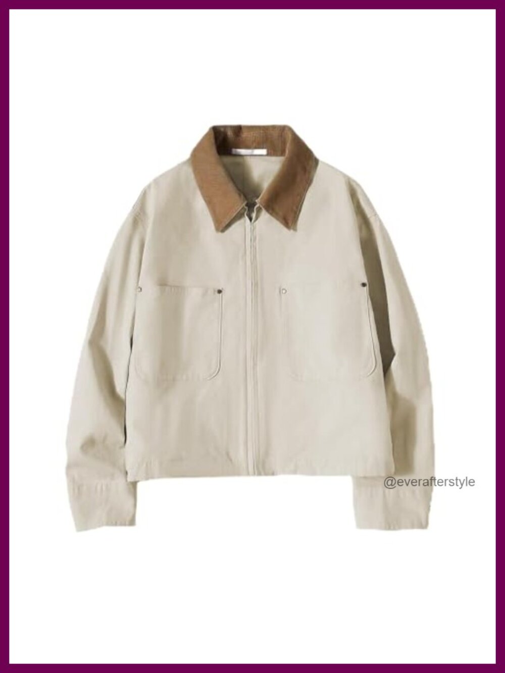 Womens Cropped Barn Jacket Cotton Canvas Corduroy Collar Zip Up Utility Coat